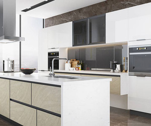 Armoires de cuisine modulaires en bois sur mesure, finition brillante, designs gratuits, fabrication à FoShan, meubles de cuisine modernes brillants, appartement, hôpital - Product Image 3