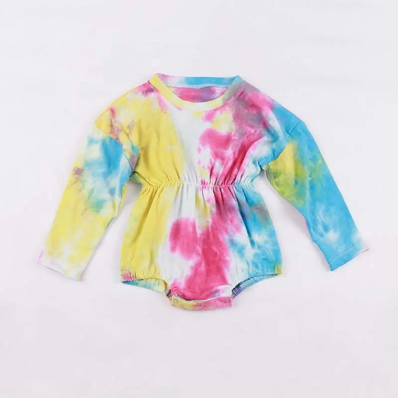 Romper Tie-Dye Bayi Baru Lahir, Jumpsuit Koleksi Lengan Panjang Pinggang Musim Gugur Butik Butik untuk Bayi Perempuan