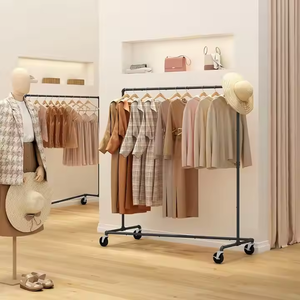 Modern Matte Black Z Rack Single Adjustable Hanging Rail Lockable Wheels <b>Tool</b>-Free Assembly for Boutique Bathroom Living Room - Product Image 1