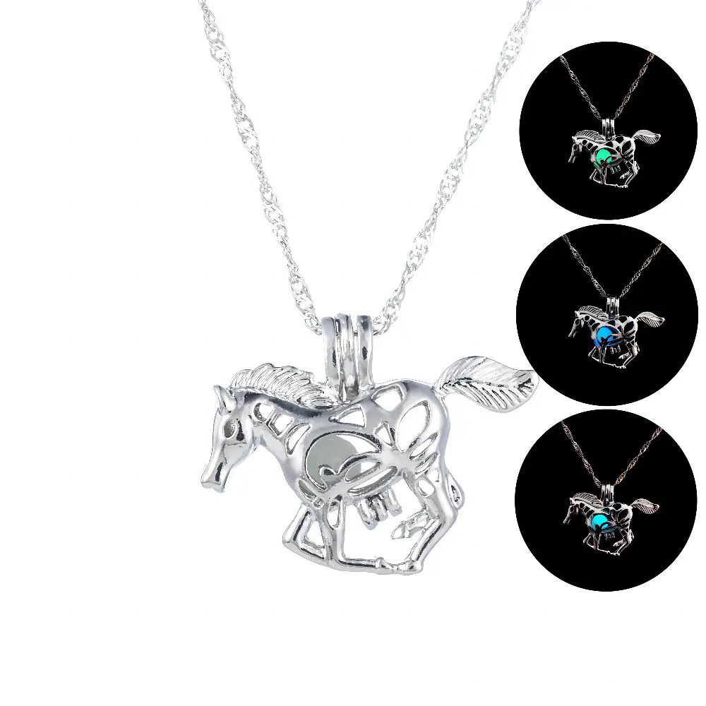 2312 sell hollow-out glow-in-the-dark necklace pendant accessories will glow horse Halloween jewelry collarbone chain