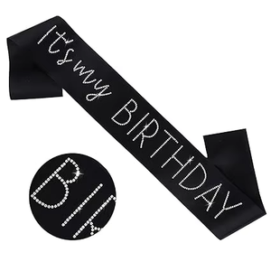 Banda de Cumpleaños Negra con Pedrería, Decoraciones para Niñas y Mujeres - Product Image 1