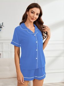 Completo completo completo completo da donna in pigiama estivo tinta unita Basic Shorts a maniche corte - Product Image 5