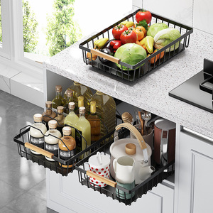Étagère de rangement de cuisine Yoshimi en acier au carbone, panier coulissant à plusieurs niveaux, organisateur de placard multifonctionnel pour bouteilles d'épices et évier - Product Image 4