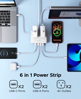 Regleta de enchufes 6 en 1 con protección contra sobretensiones, 13A, enchufe británico, montable en pared, con toma de corriente y puerto USB de 15.5W
