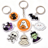 Porte-clés en acrylique double face pour Halloween, design mignon et effrayant, breloque pour clés