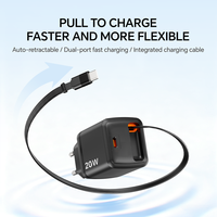 Pengisi Daya Cepat PD 20W QC dengan Kabel Retractable Tahan Api Perlindungan OTP & OVP 5V/3A untuk 17