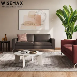 WISEMAX家具北欧风格沙发客厅沙发深灰色真皮三座沙发家居酒店客厅