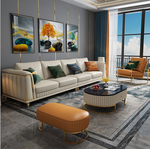 Mueble moderno de estilo europeo para sala de estar, mueble modular de pie de esquina de metal, sofá en forma de <span class=keywords><strong>L</strong></span> de cuero, conjunto de cama - Product Image 5