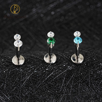 Amethyst CZ anting datar kembali Labret Stud Tragus Helix tindik Tragus bibir perhiasan ASTM F136 Titanium mode tindik tubuh