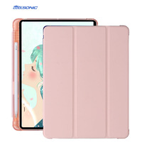 Étui de protection semi-transparent en PU et TPU pour tablette iPad 6e et 5e génération 9,7 pouces avec support pour stylet