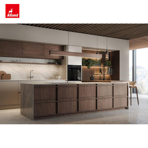 Buffet Alland Wabi Sabi en placage de bois naturel, finition finitionnée, fin, chêne foncé, noyer, style Japandi, armoire de cuisine avec îlot surélevé - Product Image 3