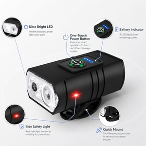 ไฟจักรยาน LED ไฟหน้าจักรยานแบบชาร์จ USB ไฟหน้าจักรยาน 10W 800LM 6 โหมดไฟฉายอุปกรณ์ปั่นจักรยาน - Product Image 5