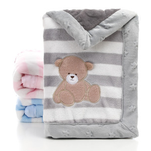 For Four Seasons <strong>Teddy</strong> Embroidered Baby Blanket <strong>Double</strong> Layers Flannel <strong>Fleece</strong> Infant Small Blanket - Product Image 1