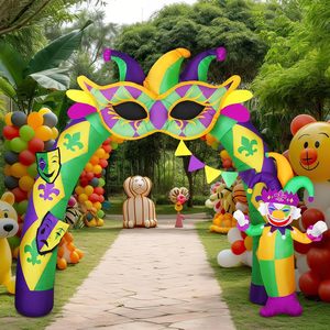 Arche gonflable Mardi Gras <span class=keywords><strong>de</strong></span> 9,3 pieds avec bouffon et masque en éclairage LED pour décoration extérieure <span class=keywords><strong>de</strong></span> fête à thème carnaval, jardin, pelouse - Product Image 3