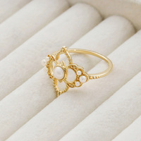 Bague pour femme en or massif 14 carats, cadeau de mariage tendance, perle naturelle, trèfle à quatre feuilles, design élégant