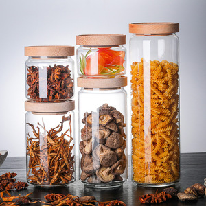 1600 Ml Kitchen Food Spice High Borosilicate Glass Container With Beech Screw Lid Airtight Food Grade Round Jar