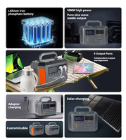 Nouveau design Système de stockage d'énergie solaire portable LiFePO4 1000W Type C Lampe torche Sortie 600W/1000W Onde sinusoïdale pure MPPT