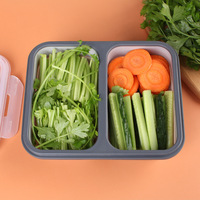 Boîte à lunch pliable en silicone à 2 compartiments, 1200 ml, compatible micro-ondes, avec couvercle verrouillable, récipient de stockage alimentaire pour la préparation des repas