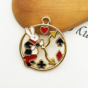 Handmade DIY <strong>Alice</strong> <strong>Wonderland</strong> <strong>Charms</strong> Poker Playing Card Clock Bunny Rabbit Pendants Round Enamel Earrings Accessories - Product Image 6