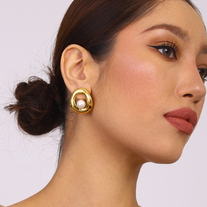 J & D Thép Không Gỉ 18K Vàng Mạ Không Thấm Nước Chống xỉn Ngọc Trai Hoa Mặt Trời Khuyên Tai Kết Cấu Dợn Sóng - Product Image 5