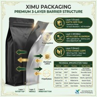 Sachet de café de luxe à fond plat avec valve et fermeture éclair, scellage 8 côtés, imprimé sur mesure, qualité alimentaire, anti-humidité, 1 lb 16 oz, pour emballage de grains entiers