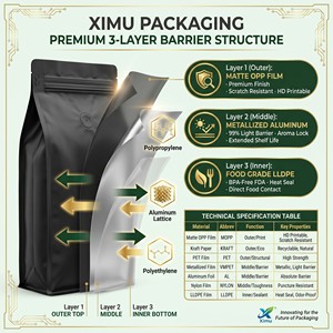 Bolsa <span class=keywords><strong>de</strong></span> Café <span class=keywords><strong>de</strong></span> Lujo con Fondo Plano, Válvula y Cierre, Sellado <span class=keywords><strong>de</strong></span> 8 Lados, Impresión Personalizada, Grado Alimenticio, a Prueba <span class=keywords><strong>de</strong></span> Humedad, 1lb 16oz, para Granos Enteros - Product Image 4