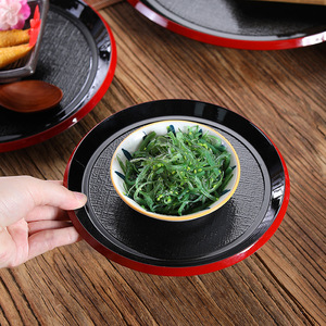 Plateau japonais rond imitation bois à double motif épée, assiette à dessert, plateau à thé, plateau à sushi nuage fluide, sukiyaki, japonais - Product Image 3