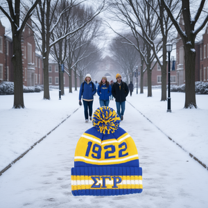 Gorro de Punto Sigma Gamma Rho, Azul Real y Amarillo, Letras Griegas 1922, Unisex, Cálido para Invierno, Acrílico - Product Image 2