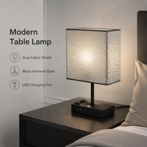 Modern <b>Table</b> Lamp With <b>Wireless</b> <b>Charging</b> USB Power Supply Fabric Shade Iron Base E27 Bulb For Bedroom <b>Bedside</b> Nightstand - Product Image 2