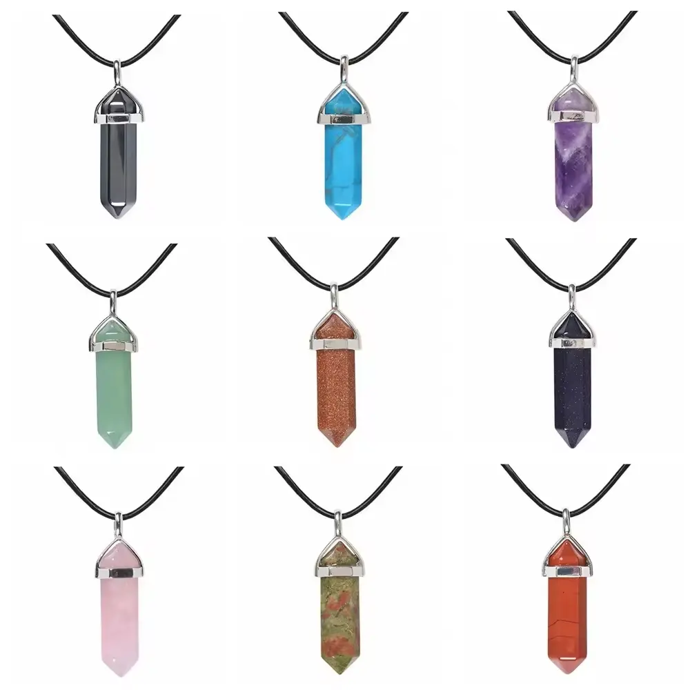Wholesale Hexagonal Chakra Crystal Gemstone Pendant Chain Necklaces for Women Fahion Healing Gemstone Necklace