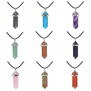 Vente en gros de colliers pendentifs en cristal de pierres précieuses avec chakra hexagonal pour femmes collier de pierres précieuses de guérison