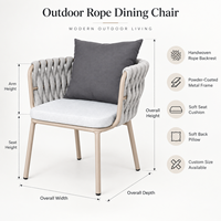 Fauteuil de jardin en corde tressée avec coussin résistant aux intempéries et structure en métal thermolaqué pour balcon et jardin