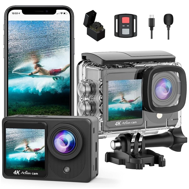 4K/30fps Action Camera131ft/40m Waterproof Underwater Camera EIS Sports Camera HD 20MP Bike Helmet Accessories Kit