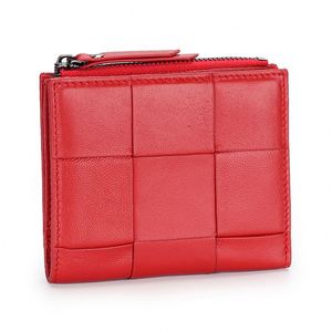 Portefeuille court en cuir véritable à motif tissé imitation, mini porte-monnaie à fermeture éclair pour cartes et billets - Product Image 4