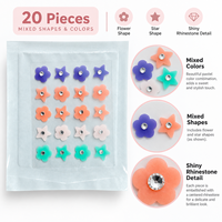 20pcs Plester Jerawat Hidrokoloid Berhias Rhinestone, Bentuk Bunga dan Bintang Warna Pastel, Kemasan Individual, Logo Kustom OEM/ODM