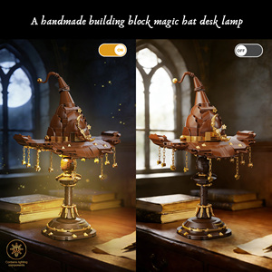 HTL Lámpara de Escritorio de Alta Calidad con Diseño de Sombrero Mágico, Set de Bloques de Construcción con Luces, Figura Decorativa, Juguetes de Ladrillos de Construcción para Niños y Adultos - Product Image 6