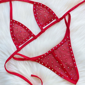 Custom logo New Fashion High Quality Triangle High Waist Thong Designer Luxury Swimsuit Set Women <strong>String</strong> Rhinestone Sexy <strong>Bikini</strong> - Product Image 4