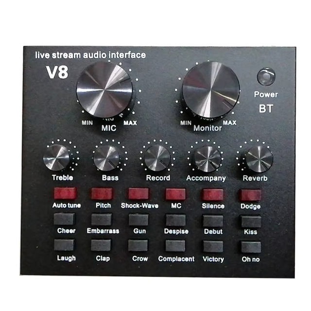 V8 Audio Sound Card USB External Audio Interface Suitable for Computers Mobile Phones Guitar Karaoke