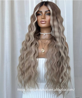 Peluca de Cabello Virgen Realista con Nudos Hechos a Mano y Encaje Superior, Aspecto de Cuero Cabelludo Natural, Larga y Ondulada, Color Castaño Ceniza con Balayage para Aumentar el Volumen