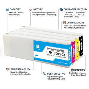 Cartuccia d'Inchiostro ZHIMO 300ml con Pigmenti, Versione EUR SJIC30P per Stampante Epson C7500G C7500GE - Product Image 1