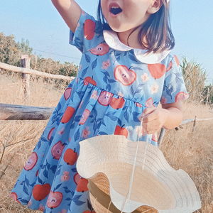 Heure d'été Angeline Kids Baby Toddler Girls Back To School Apple Notebook Peter Pan Tab robe en coton pima à manches courtes - Product Image 3