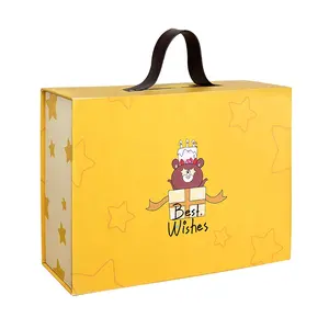 Emballage de boîte cadeau d'anniversaire, belle valise jaune pliable, créative, Surprise 3D, luxe, longue valise