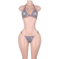 Ensemble de lingerie sexy deux pièces à pois et sequins, avec soutien-gorge et string à lacets, pour club, tenue de serveuse, festival, rave, soirée en boîte de nuit