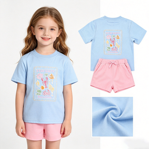 Conjunto de Ropa de Verano para Bebés Niñas, 2 Piezas, Estilo Casual, Top Azul con Estampado de Conchas de Cangrejo y Pantalones Cortos Rosas, Boutique, Ropa Linda para Hermanas - Product Image 1