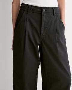 Leduo Customized <b>Women</b> High Waist Pleated Barrel Leg <b>Cropped</b> Pants Solid <b>Black</b> Cotton Casual Ankle <b>Trousers</b> With Pockets - Product Image 2