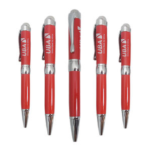 Bolígrafo de metal rojo pesado de lujo de gama alta con logotipo personalizado de cabeza de cristal - Product Image 1