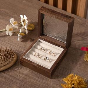 Walnut Wood Jewelry Box Rectangle 45x35x25cm Engraved Flip Top With Lining Elegant <b>Storage</b> For <b>Rings</b> And Accessories - Product Image 1