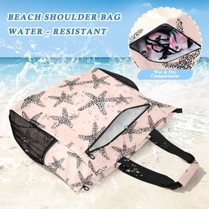 2-pack Custom Design Water Resistant Large <b>Beach</b> Shoulder <b>Bag</b> Summer <b>Bag</b> Starfish Print Polyester Women's Tote <b>Bag</b> with Pouch - Product Image 4