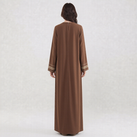 Abaya Larga con Bordado Frontal en Color Marrón, Empaquetado para Damas Musulmanas, Vestido Abaya Informal y Modesto