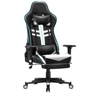 Chaise de <span class=keywords><strong>bureau</strong></span> de jeu Anji moderne, confortable, la moins chère, de course, en PU blanc, PVC, e-sport, massage, pour la maison, le <span class=keywords><strong>bureau</strong></span>, avec repose-pieds - Product Image 1